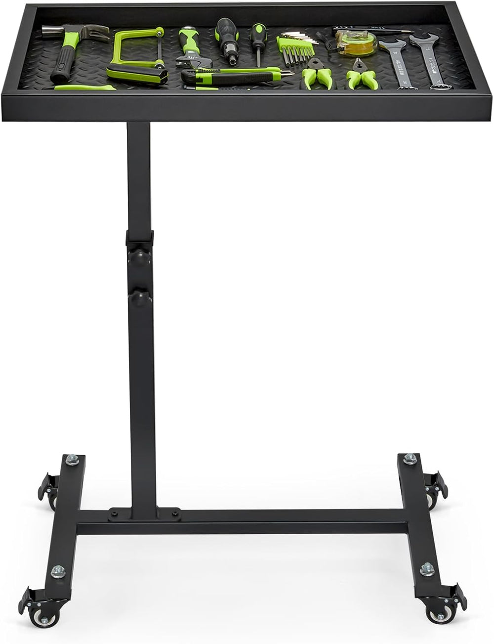 Adjustable Work Table with Wheels, Mechanic Rolling Tool Tray Table for Garag...