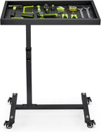 Adjustable Work Table with Wheels, Mechanic Rolling Tool Tray Table for Garage Repair Shops DIY, 220LBS Capacity Mobile Heavy Duty Steel Tool Cart (Black)