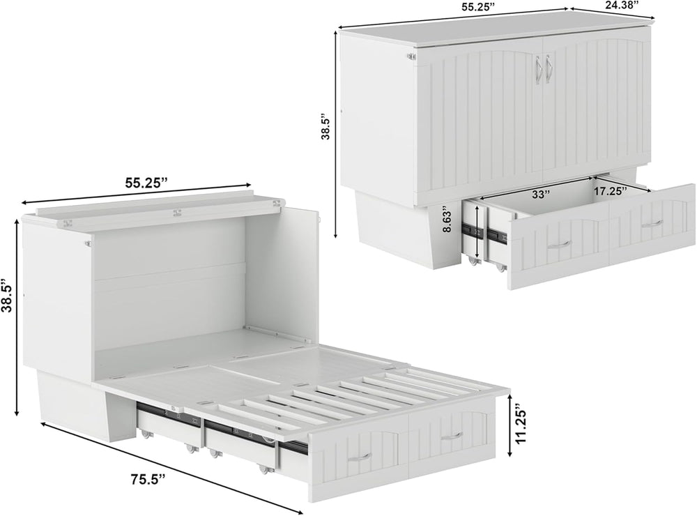AFI, Nantucket Murphy Bed Chest Full with 6" Mattress & Drawer, White
