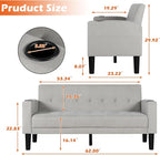 AILEEKISS 62" Loveseat Couches Upholstered Fabric Linen Love Seat Sofas Couch with 2 USB, Cup Holders, Side Pocket, Modern Tufted Sofa for Living Room, Office, Bedroom, Apartment (2-Seat, Light Grey)