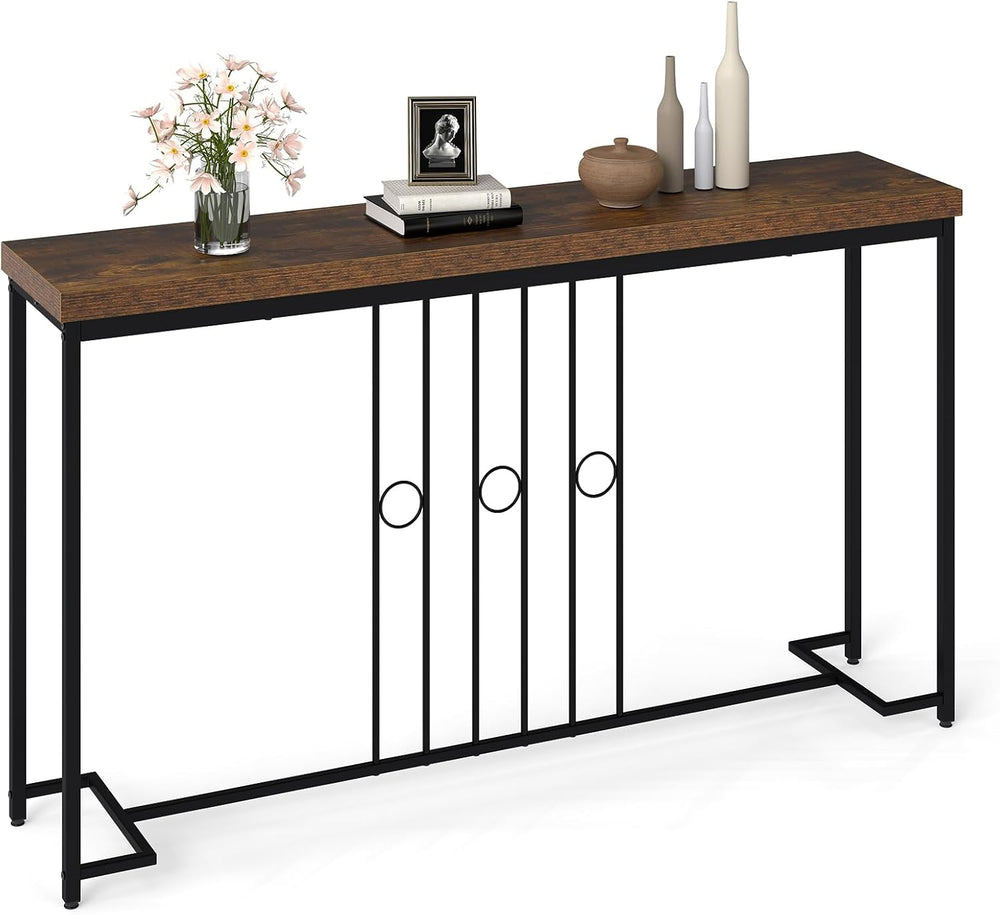 Giantex Industrial Console Table, 55" Narrow Entryway Table with H-Shape...