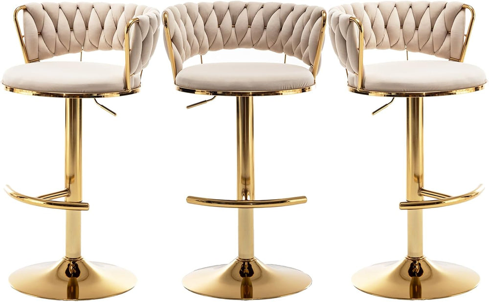 Gold Bar Stools Set of 3, Counter Stools for Kitchen Island (Beige) | Adjusta...