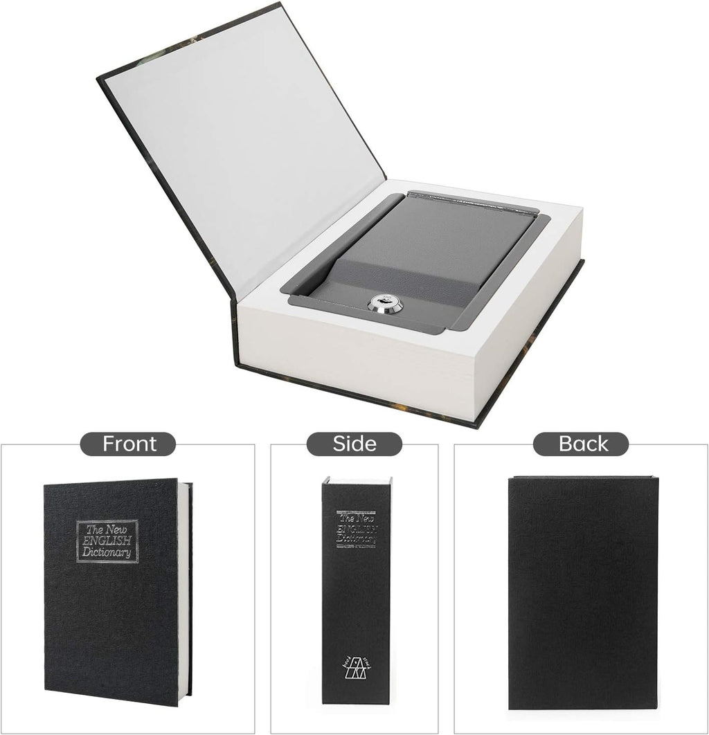 Real Paper Transfer Book Safe, Hollow with Secret Hidden Compartment, Key Lock, 8.7"×6"×2" (Black Dictionary-Key)