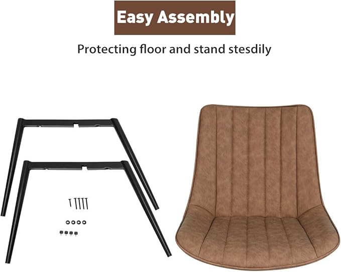 Faux Leather Dining Chairs Set of 2 Mid Century Modern Leisure Upholstered Chair with Metal Legs for Kitchen Living Room Brown