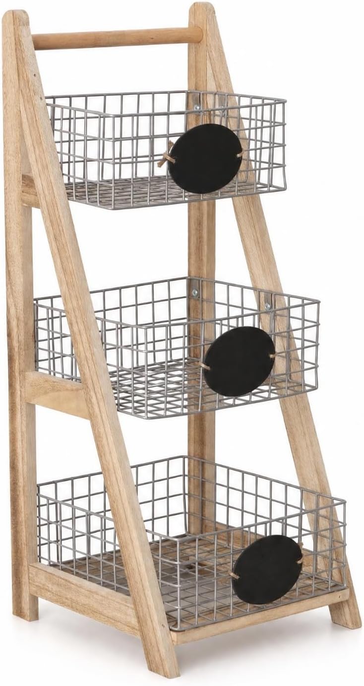 Qianly Ladder Storage Rack with Wire Baskets Compact Shelving Unit Space-Saving Organizer for Entryway
