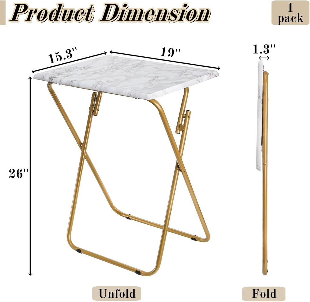 ZAVOOS Folding TV Tray Table, Rectangular TV Trays Dinner Snack Table for Eating on Couch, Portable Sturdy Marble Laptop Table with No Assembly Required for Bed, Recliner, Small Space