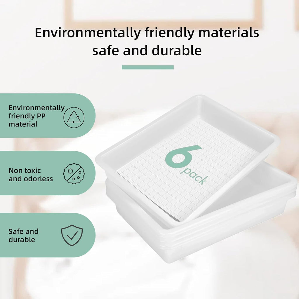 Turn in Trays Classroom, 6 Pack White Paper Trays for Classroom with Colorful Labels, Thick Plastic Storage Bins,Paper Bins for School, Office Organization, Letter Size Flat Storage Tray