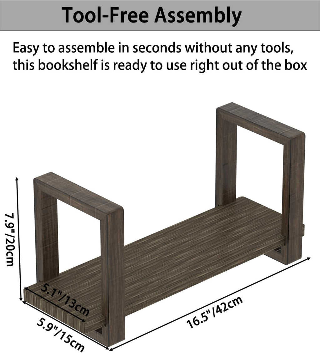 Adjustable Desktop Bookshelf, Retro Tabletop Bookshelf, Desk Shelf for Top of Desk in Living Room, Home, Office, Perfect for Magazine, Books, Cookbooks, No Tools Required to Assemble, Dark Brown