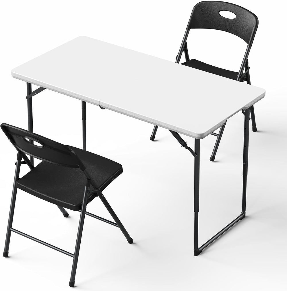 Folding Table and Chairs Set for 3, 4FT Foldable Plastic Table with Carry Han...