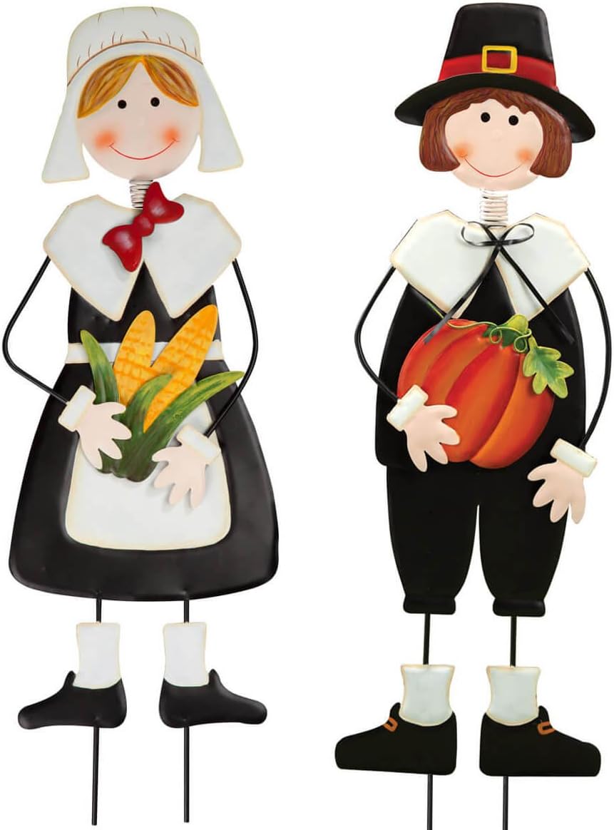 Miles Kimball Pilgrim Boy and Girl Metal Lawn Stakes Set by Maple Lane Creati...