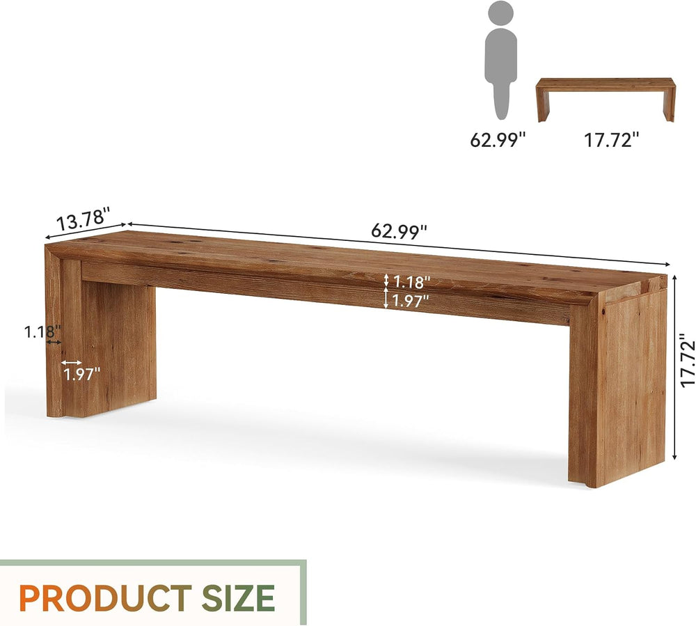 63-Inch Solid Wood Dining Bench, Farmhouse Long Bench for Dining Table, Woode...