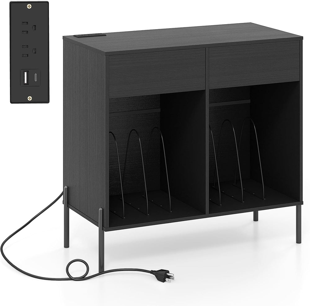 LOKO Large Record Player Stand with Charging Station, Vinyl Record Holder wit...
