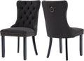 Black Dining Chairs Set of 2, Upholstered Tufted Linen Fabric Dining Room Chairs with High Back, Nailhead Trim and Black Solid Wood Legs, Modern Dining Chair for Dining Room, Kitchen(Black)