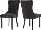 Black Dining Chairs Set of 2, Upholstered Tufted Linen Fabric Dining Room Chairs with High Back, Nailhead Trim and Black Solid Wood Legs, Modern Dining Chair for Dining Room, Kitchen(Black)