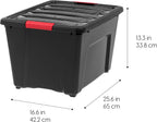 IRIS USA 72 QT Plastic Storage Box with Lid and Latches - 4 Pack - BPA-Free, Garage Organizing Solution, Durable Nestable Stackable Containers, Secure Pull Handle - Black