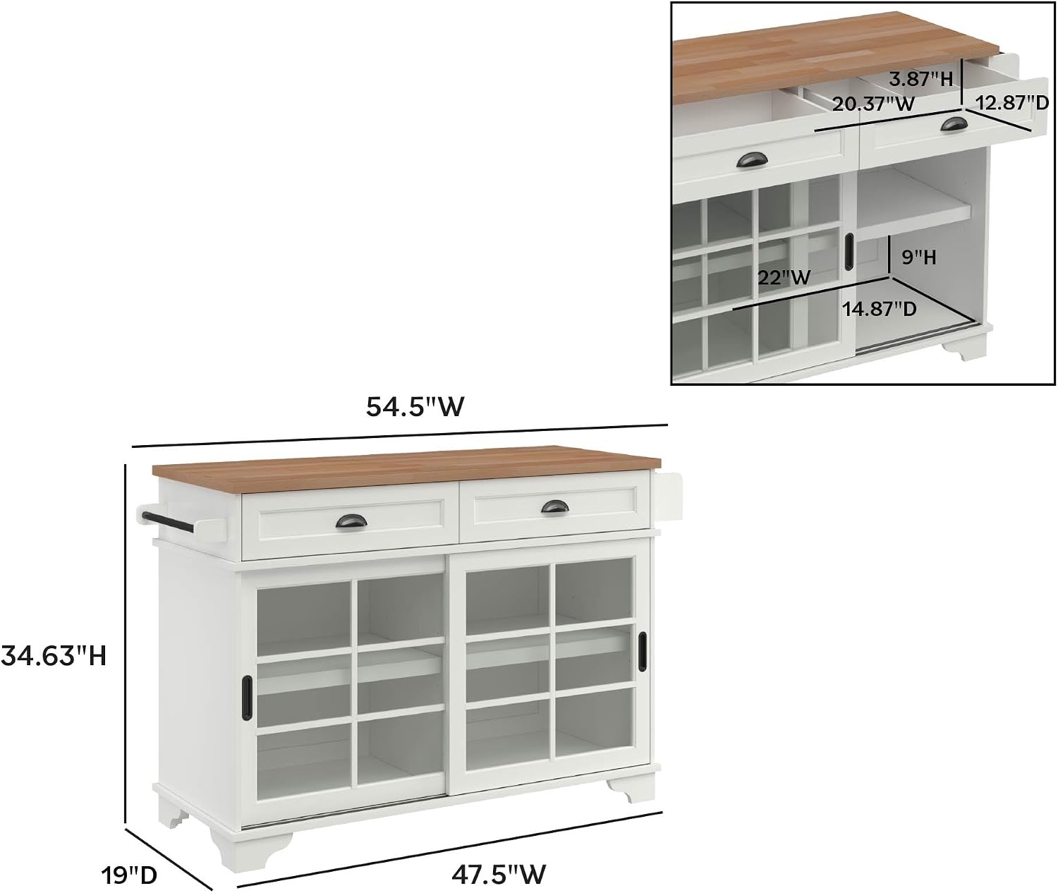 Walker Edison Carolina Modern Free-Standing 48 Inch Kitchen Island with Drawers, White
