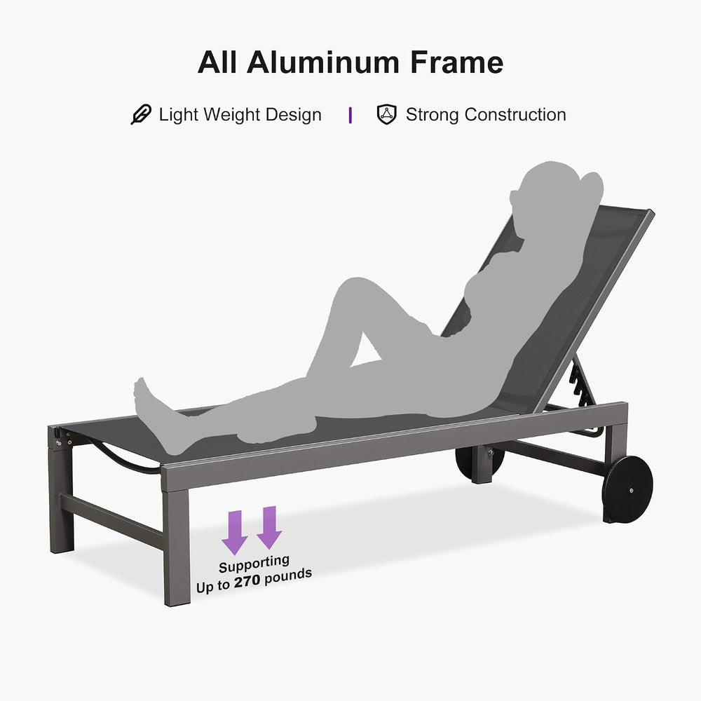 PURPLE LEAF Patio Lounge Chair Set for 2, Quick-Dry Fabric, Grey | Rust-resis...
