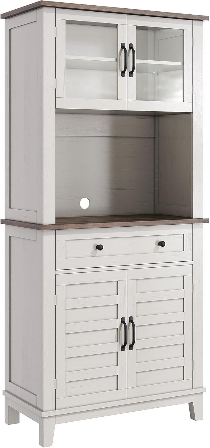 GAOMON Elegant 72" White Pantry Coffee Bar Cabinet – Tall Kitchen Storag...