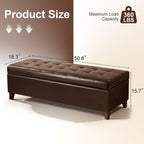 51" Dark Brown Leather Storage Ottoman for Living Room | End of Bed Storage Ottoman Bench, Faux Leather Upholstered Ottomans with Hinged Lid, Rectangle Bench for Entryway&Bedroom