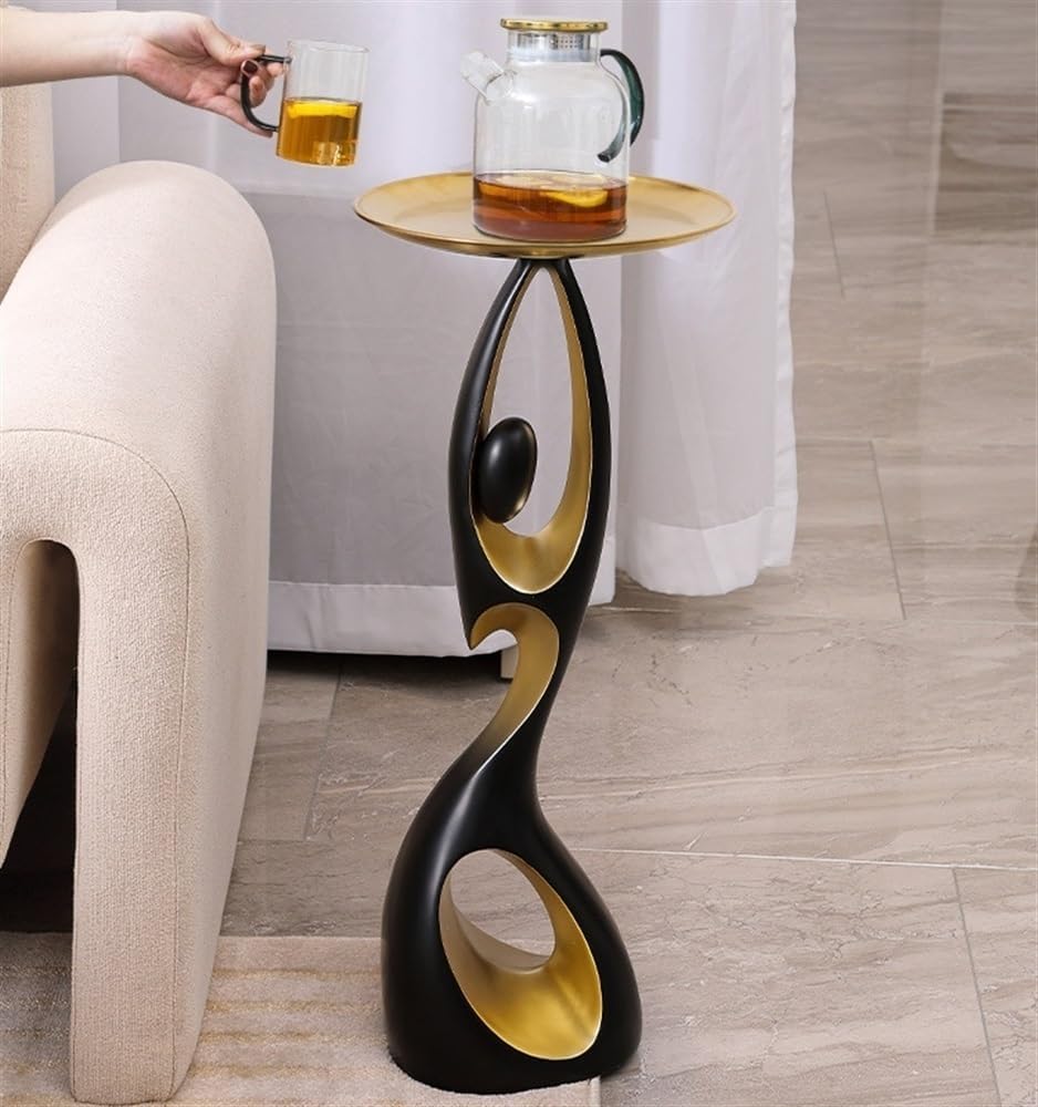 Side Table with Tray Top, Flower Stand, Round End Table, Decorative Accent Pi...