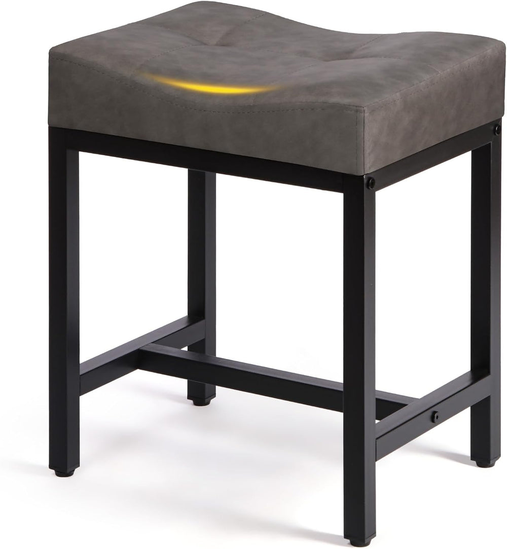 Saddle Seat Vanity Stool, Makeup Stool Chair with Metal Leg, U-Shaped Leather...