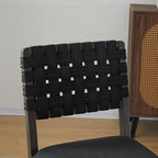 VINGLI Black Woven Wooden Dining Chairs Set of 4,Armless Mid Century Modern Desk Chairs with Rivet&Foot Pegs,Upholstered Farmhouse Comfy Chair No Wheels for Dining Room,Living Room,Kitchen,Oak,Suede