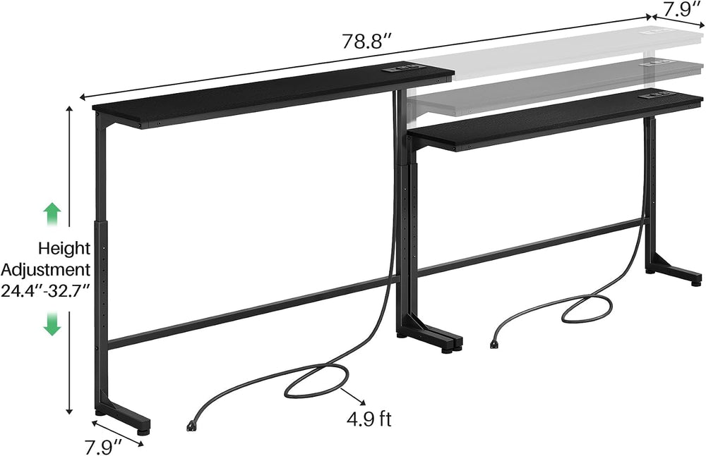 Kitstorack 2-Pack Black Console Table, 7.9" Deep Panel, Adjustable Heigh...