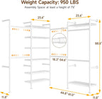 ONBRILL L4 Wall Mounted Industrial Pipe Clothing Rack, Closet Organizer System with 6 Hanging Clothes Rods ( 4 Expandable Rods) & 8 Shelves, Heavy Duty Corner Garment Rack, Large Wardrobe - White