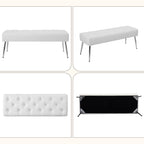 DUHOME Button-Tufted Ottoman Bench, Upholstered Footrest Stool Rectangular Dining Bench Leather Accent Bench for Entryway Dining Room Living Room Bedroom, White