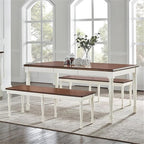 Crosley Furniture Shelby 3-Piece Traditional Dining Table Set for 6 with 2 Wood Benches, Distressed White