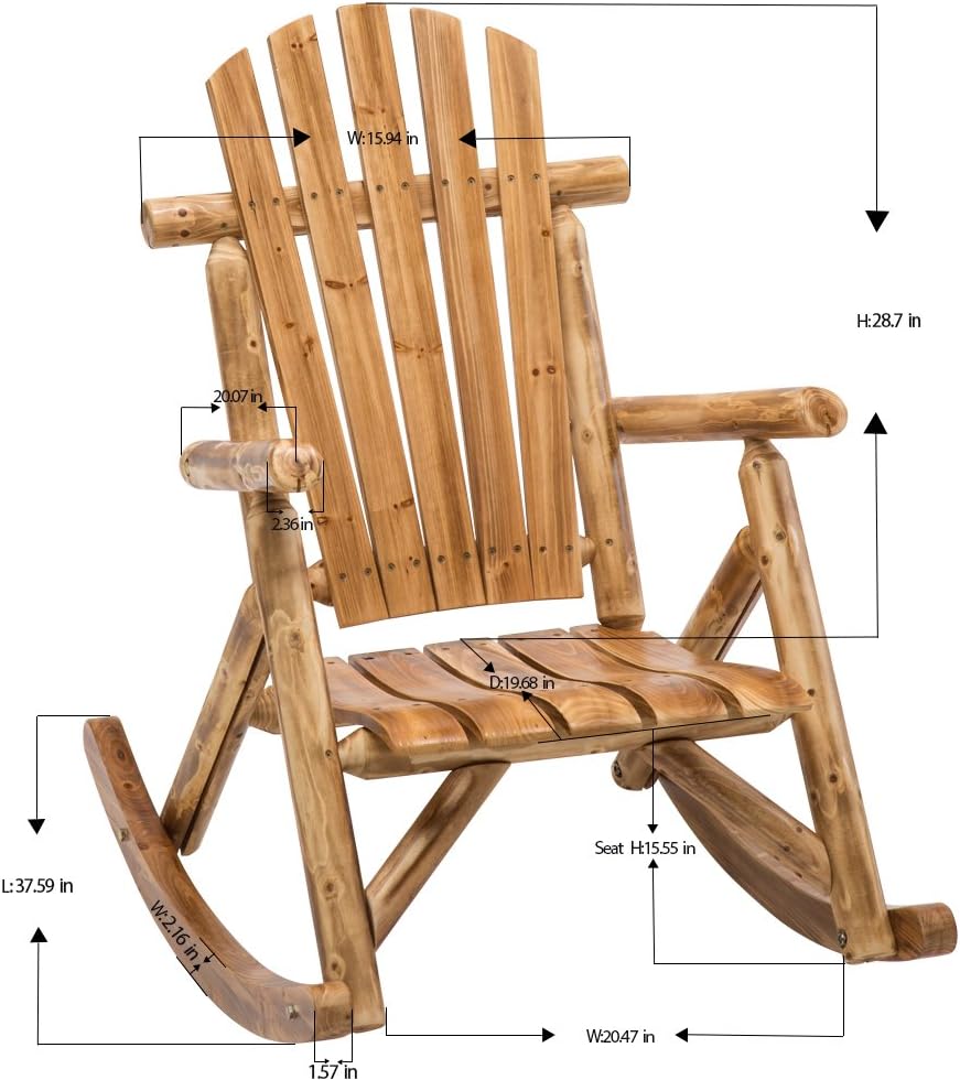 DJL Outdoor Rocking Chairs Set of 2 Wooden Rocker Outside Patio Lawn Log Furniture Living Room Porch Comfy Beach Balcony, Heavy Duty, Lightly Toasted