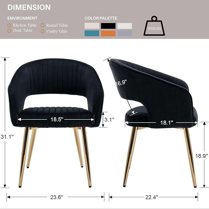 Black and Gold Velvet Dining Chairs, Modern Dining Room Chairs with Arms Set ...