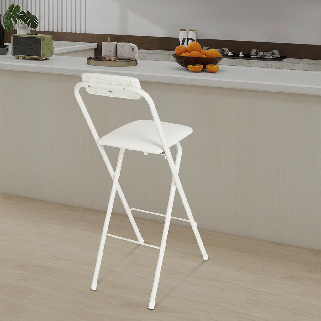 70cm Tall Adjustable Folding Bar Stool with Backrest - Portable Foldable Stool Chair for Kitchen, Outdoor & Commercial Use (1-Pack, Space Saving Design)‌ (White)