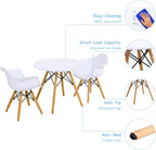 Costzon Mid-Century Modern Style Round Kids Table and 2 Armchairs, White, 23.5''x23.5''x20''(LxWxH) Table, 17''x16.5''x 22''(LxWxH) Chairs, Ages 3-12