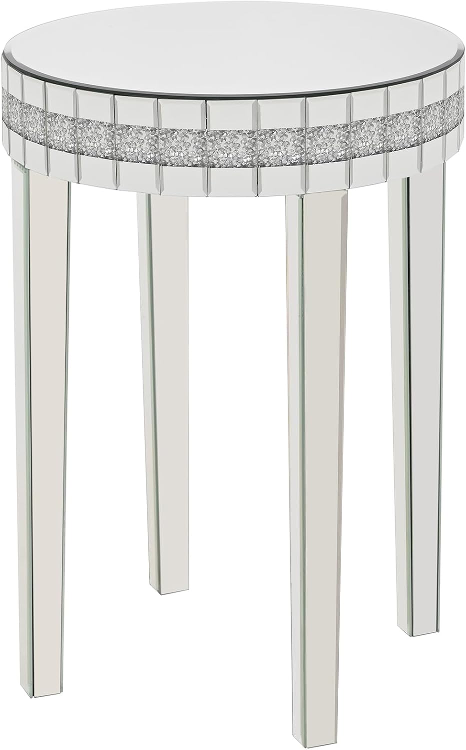 19.7" Mirror Side Table Round End Table with Crushed Diamond and Glass T...