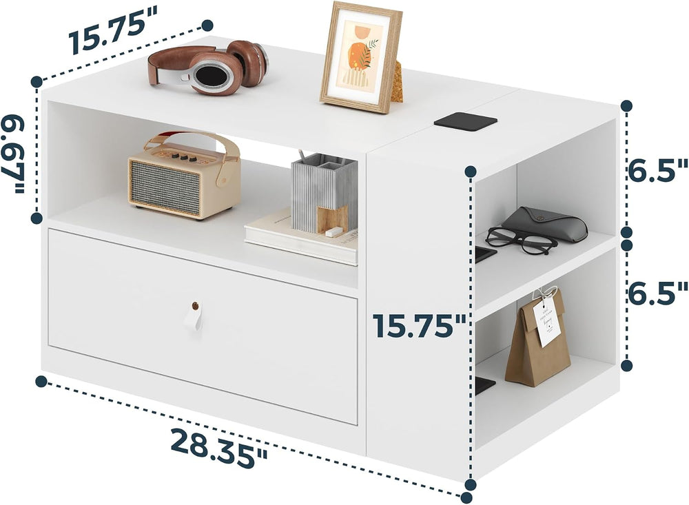 Nightstand, End Table with Drawers Storage, Wooden Night Stand for Living Roo...
