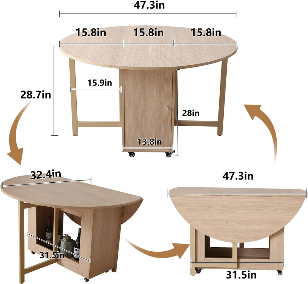 COMUHOME 47.3" Round Folding Dining Table for 4-8, Wood Kitchen Foldable...