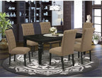 East West Furniture LGBR7-BLK-17 7 Piece Dining Room Table Set Consist of a Rectangle Kitchen Table with Butterfly Leaf and 6 Light Sable Linen Fabric Parsons Chairs, 42x84 Inch, Black