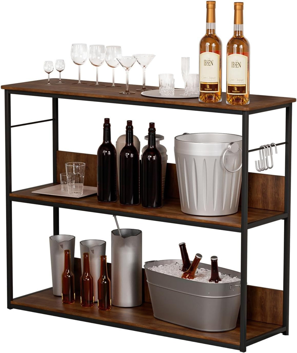 Kitchen Island with 3 Shelves, Industrial Wood and Metal Coffee Bar Rack, 3 T...