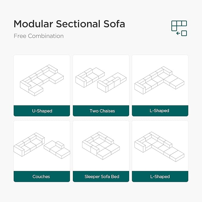 Acanva Convertible Modular Sectional Sofa with Movable Ottomans, Free Combination Corduroy Couch for Living Room Apartments, U-Shaped, White