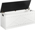 MAHANCRIS 47.2" Storage Chest, Extra Large Toy Box with 2 Safety Hinges, Wooden Toy Chest, Storage Bench with Rivets, Storage Trunk for Bedroom, Living Room, Entryway, White and Black SCBB18501