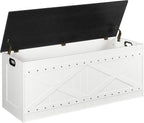 MAHANCRIS 47.2" Storage Chest, Extra Large Toy Box with 2 Safety Hinges, Wooden Toy Chest, Storage Bench with Rivets, Storage Trunk for Bedroom, Living Room, Entryway, White and Black SCBB18501