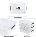 40 L Under Bed Plastic Storage Bins with Lids, Clear Underbed Storage Bin, 3 Pack