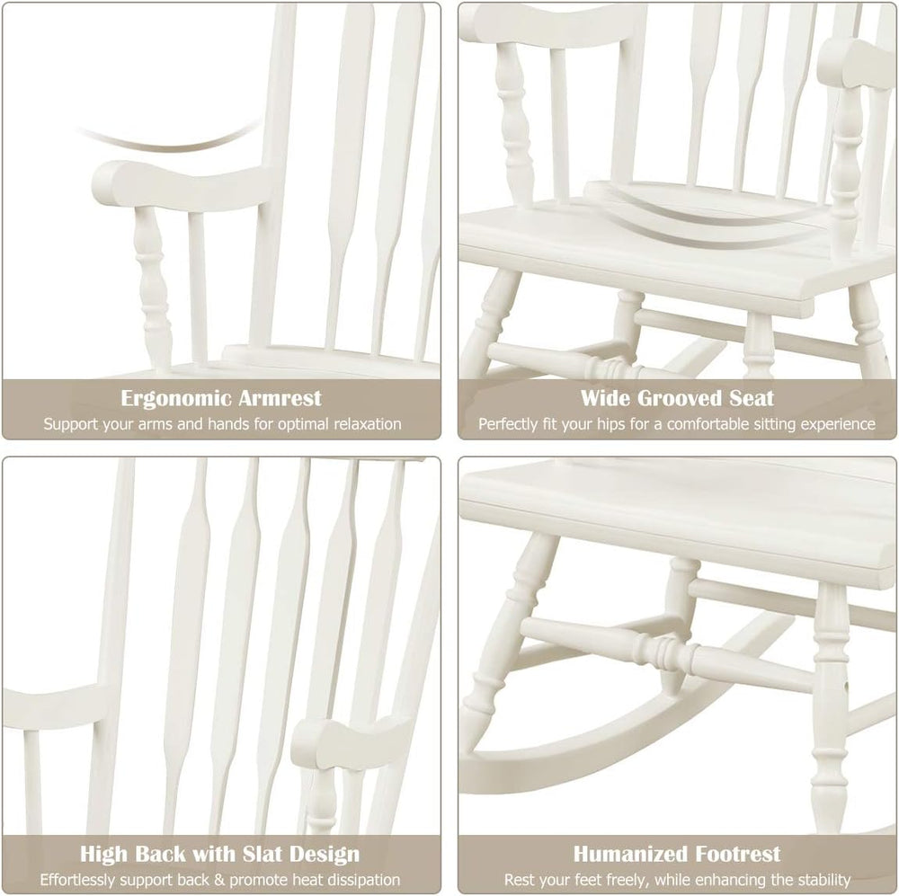 Giantex Outdoor Wood Rocking Chair - Patio Rocking Chair with Solid Rubber Wo...