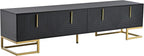 Ball & Cast Modern TV Stand with Storage Cabinets for TVs up to 80", Luxury Media Console w/Metal Legs & Gold Handles,Geometric Lines & Adjustable Shelf,Entertainment Center for Living Room,Black