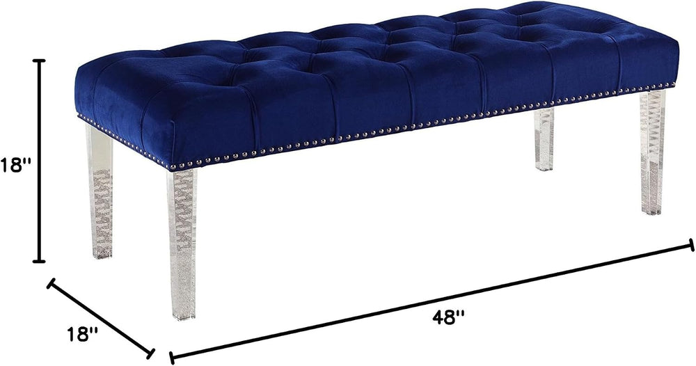 Yafelle 48” Velvet Upholstered Glam Bench with Button Tufted Seat, Silver Nai...