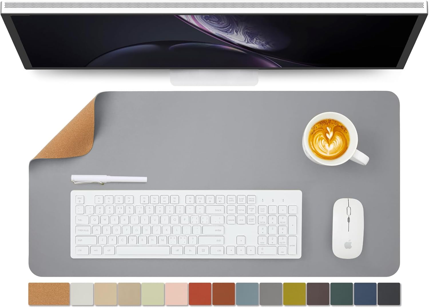 Cork Desk Mat - Dual-Sided Desk Pad for Office and Home - Desk Organization and Accessories - Ideal for Large Mouse Pad and Desk Mats on Top of Desks(Gray,27.6"x 13.8")