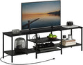 HOOBRO TV Stand with Power Outlets to 75 Inches, TV Console Table with Open Storage Shelves Cabinet, Industrial Media Entertainment Center for Living Room Bedroom, Black BB80DS01