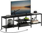 HOOBRO TV Stand with Power Outlets to 75 Inches, TV Console Table with Open Storage Shelves Cabinet, Industrial Media Entertainment Center for Living Room Bedroom, Black BB80DS01