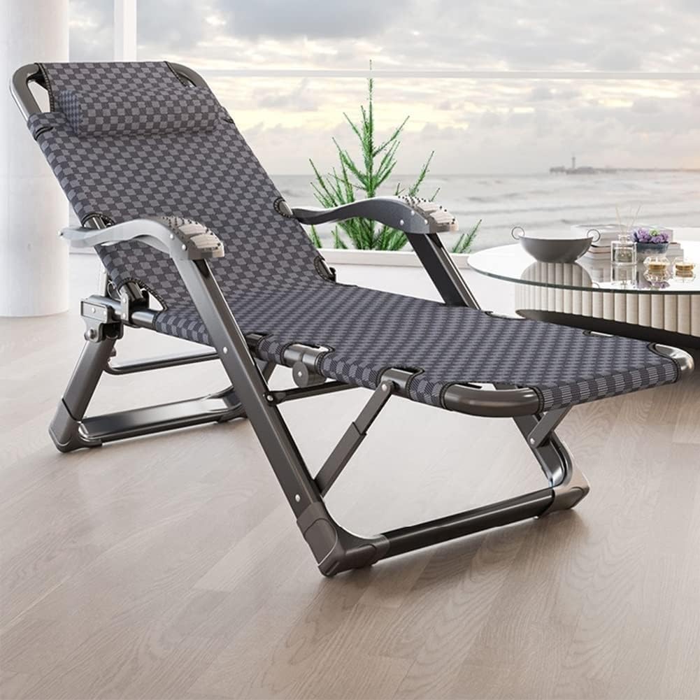 Gravity Chair Folding Portable Reclining Lawn Patio Recliner Lounge ChaiseA Djustable with Headrest(A+Cushion B)